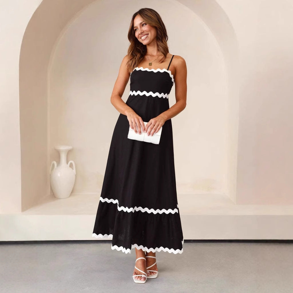 Women's Maxi Dress – A-line Fit – Ruffles and Layers – Strapless Cotton