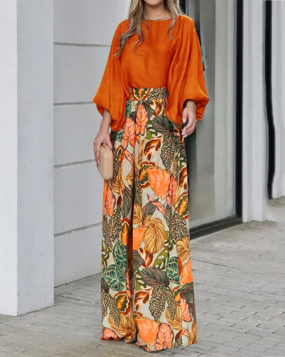 Women's Set – Wide Pants – Batwing Sleeve Blouse – Light and Breathable Fabric