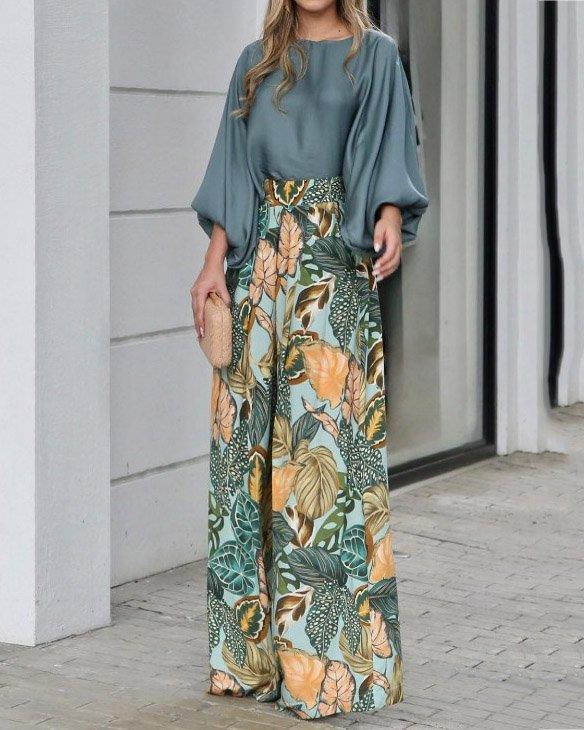 Women's Set – Wide Pants – Batwing Sleeve Blouse – Light and Breathable Fabric