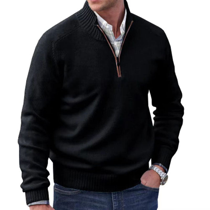 Men's Sweater – Sweater with Quarter Zipper – Ribbed Collar