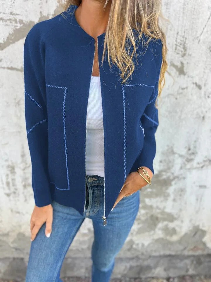 Women's Cardigan Jacket – Wool Blend – Relaxed Fit – Zipper – Side Pockets