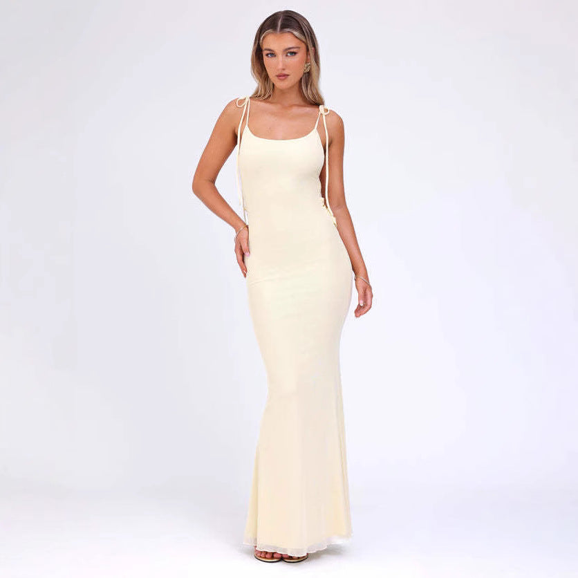 Dress woman – Bodycon fit – Adjustable straps – Deep neckline – Ankle length