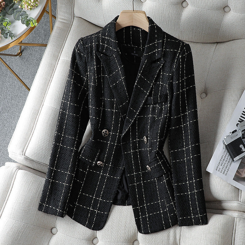 Women's Blazer – Tailored Fit – Structured Tweed – Double-Breasted with Buttons