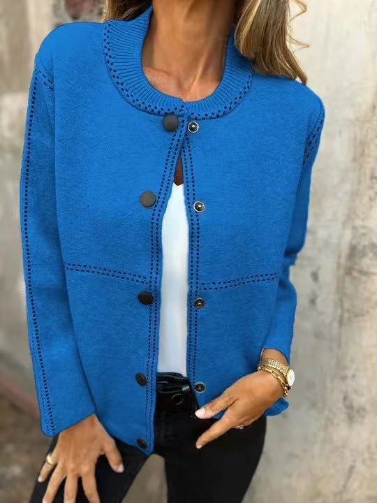 Women's Cardigan – Loose Fit – Knitted Texture – Button Front – Round Neck