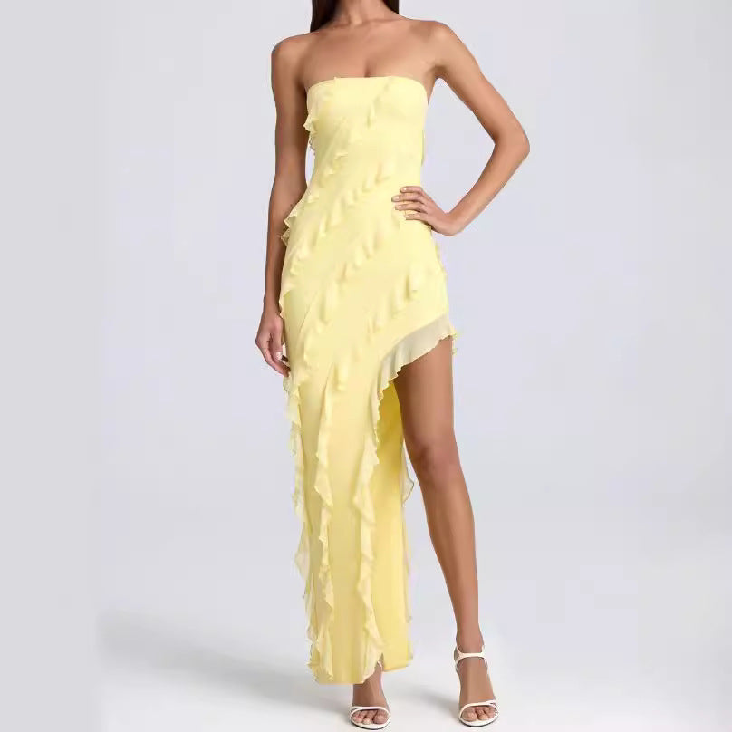 Dress for Women – Strapless – Slim Fit – Ruffle Details – Asymmetric Hem