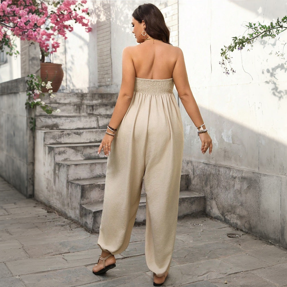 Women's jumpsuit – relaxed fit – smock details – elastic ankles – pockets