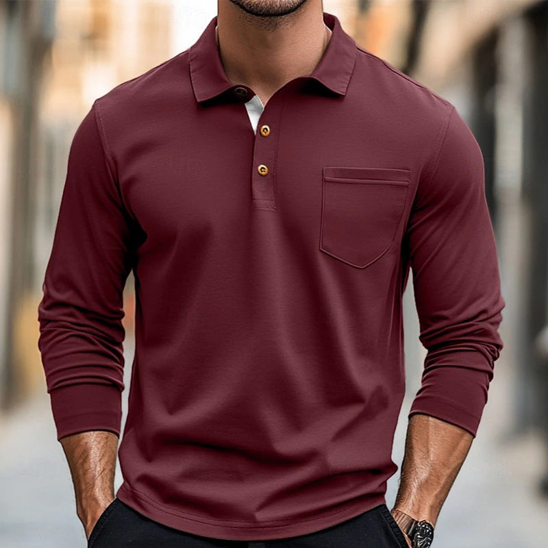 Men's long sleeve polo shirt – Slim fit – Cotton blend – Chest pocket