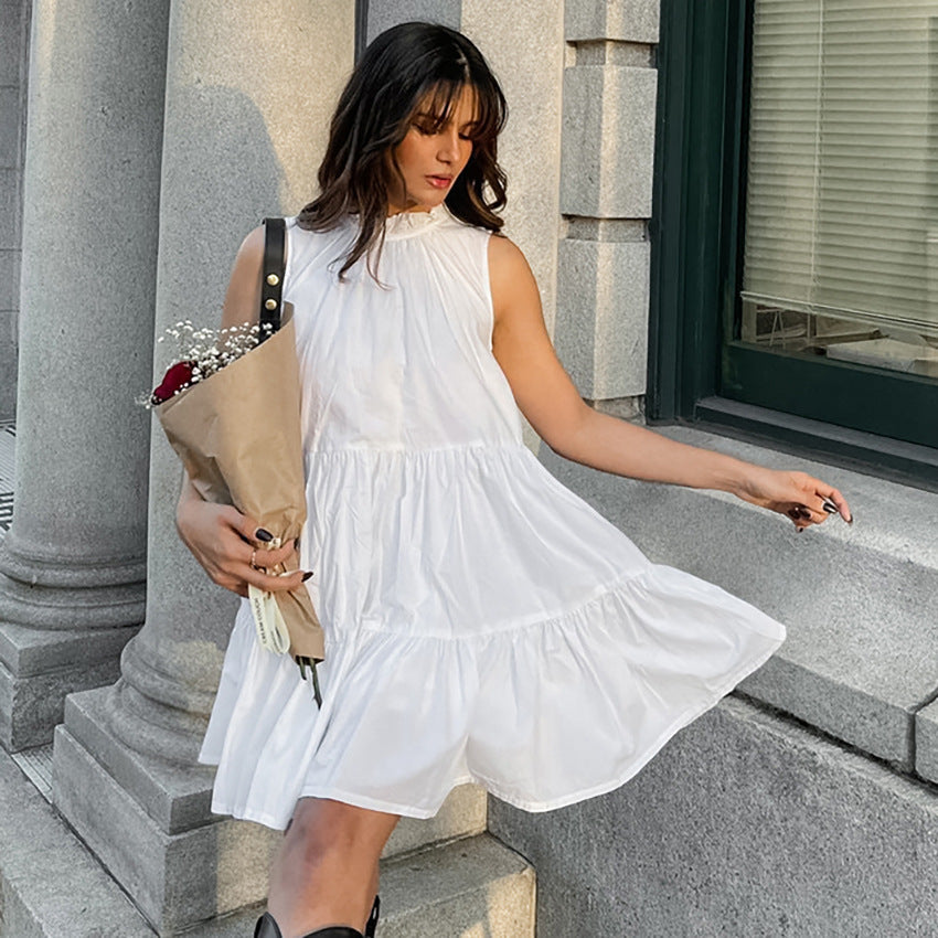 Women's A-line Dress - Sleeveless Loose Fit - Layered Hem - Light Everyday Wear