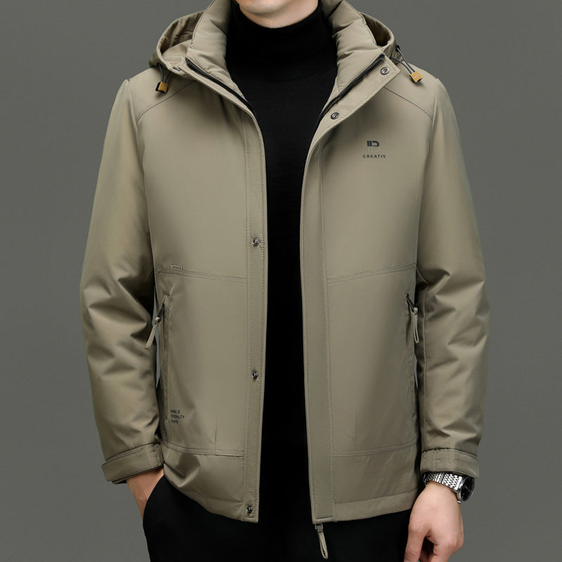Men's Down Jacket – Standard Fit – Detachable Hood – Windproof – Quilted Lining