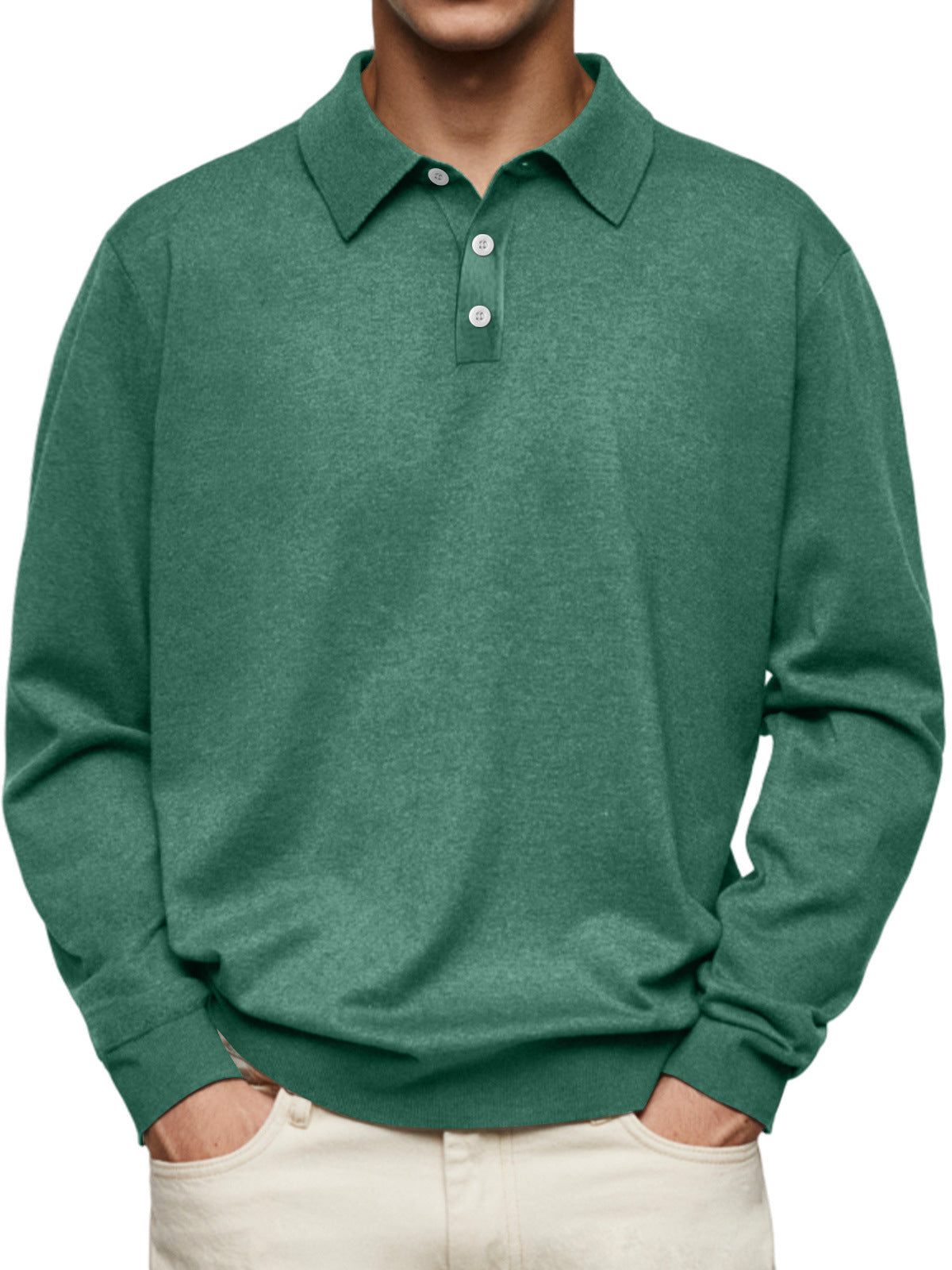 Men's Polo Shirt – Relaxed Fit – Long Sleeve – Soft Knit – Breathable Fabric