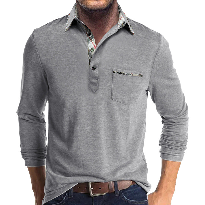 Men's Shirt with Long Sleeves – Cotton – Regular Fit – Checked Collar Inside – Button Closure