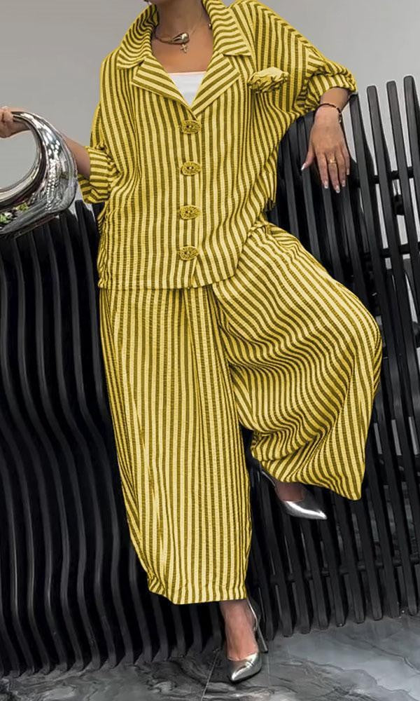 Women's Blazer – Relaxed Fit – Striped Pattern – Cotton – Classic Lapel
