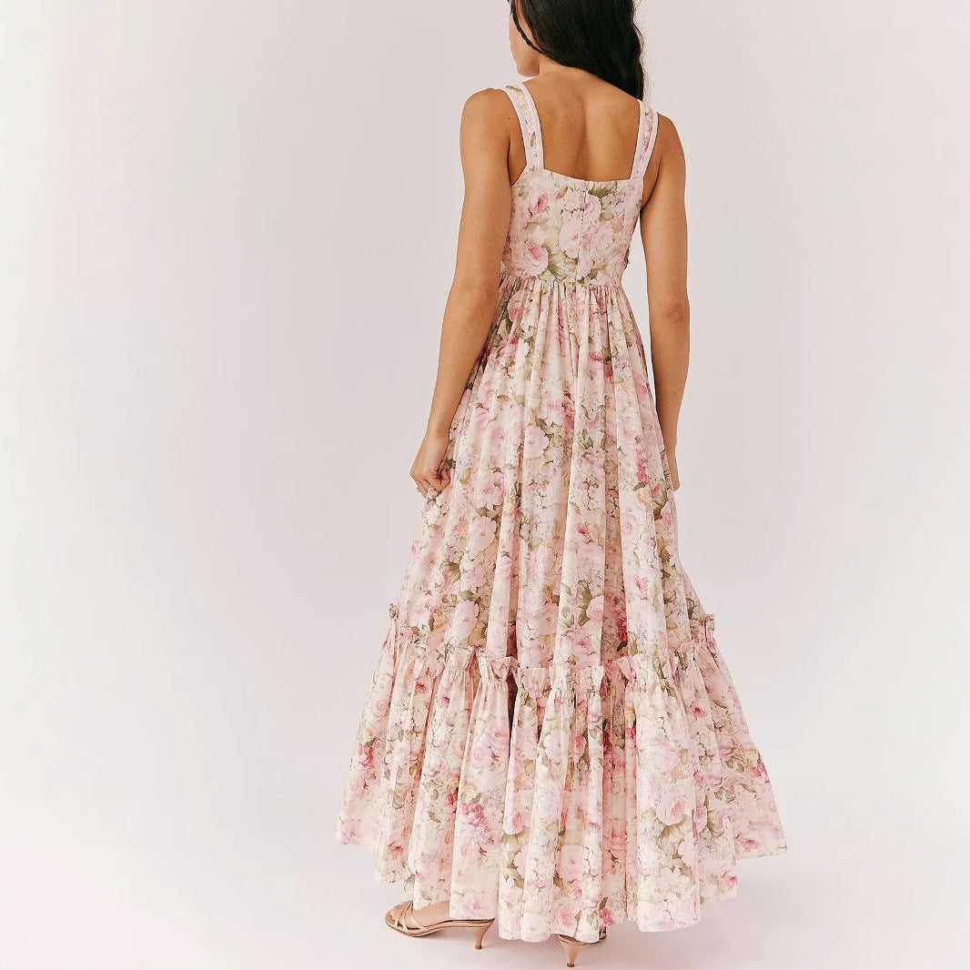 Dress for Women – Maxi Dress in Chiffon – Bohemian Fit – Spaghetti Straps – Floral Print