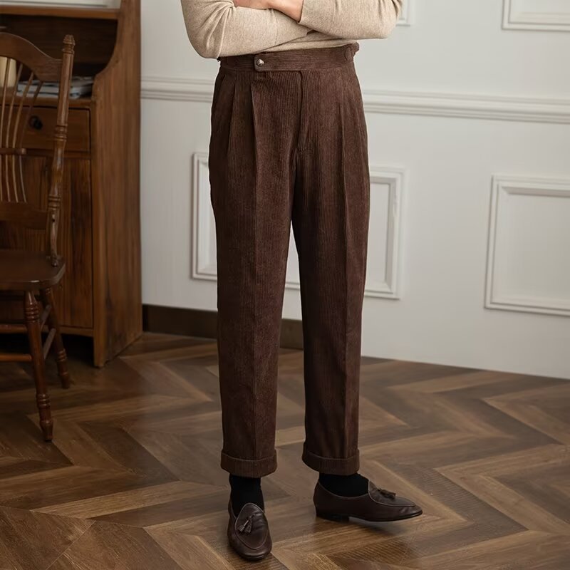 Men's Trousers – High Waist – Straight Fit – Crease – Cuffs – Corduroy