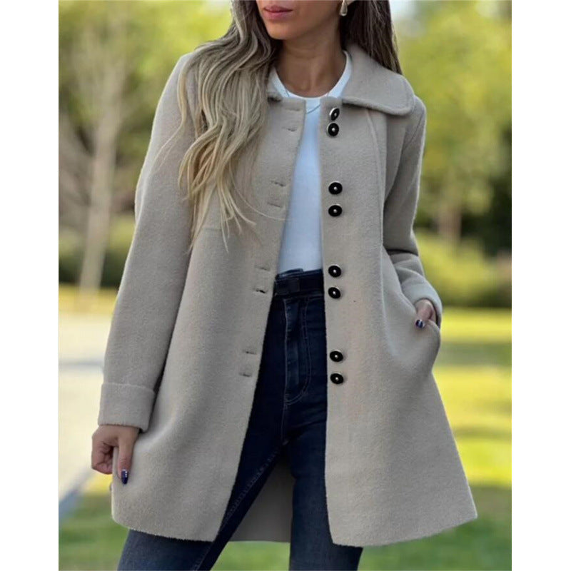 Women's Coat – Wool – Tailored Fit – Single-Breasted – Wide Collar – Mid-Length