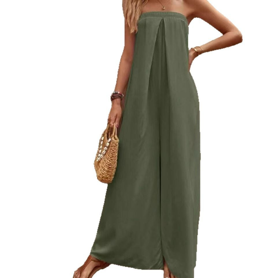Dame Jumpsuit – Stroppeløs Bandeau – Avslappet Passform – Vide Ben – Lett Stoff