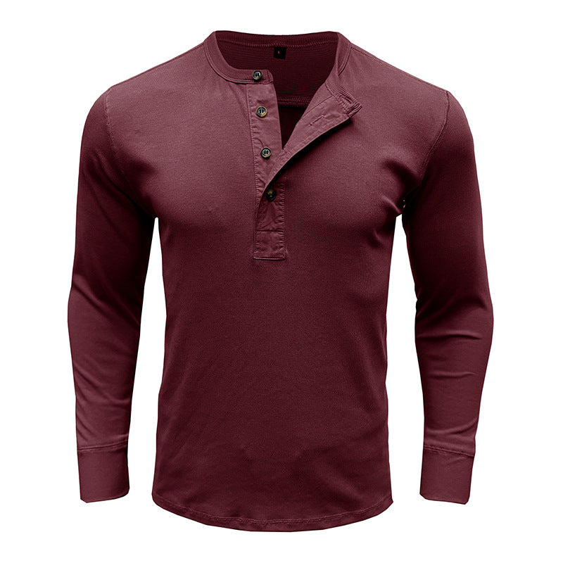 Men's Shirt Long Sleeve – Regular Fit – Cotton Blend – Henley Neck Casual Style