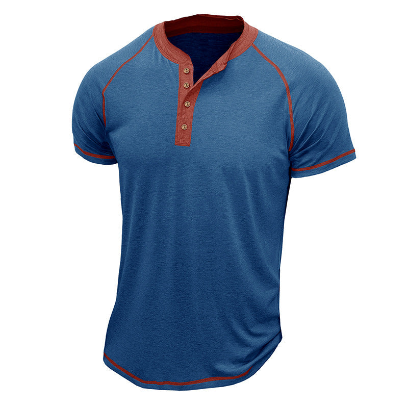 Men's Henley Shirt – Cotton Blend – Regular Fit – Short Sleeves – Contrast Details
