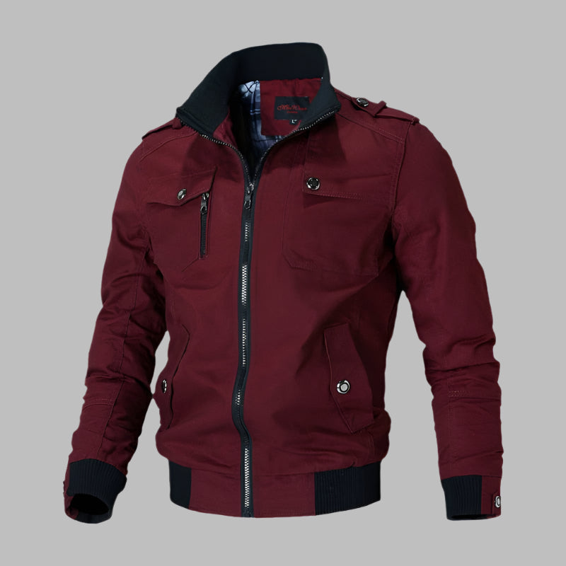 Men's Bomber Jacket – Cotton – Relaxed Fit – Zipper Closure – Ribbed Edge