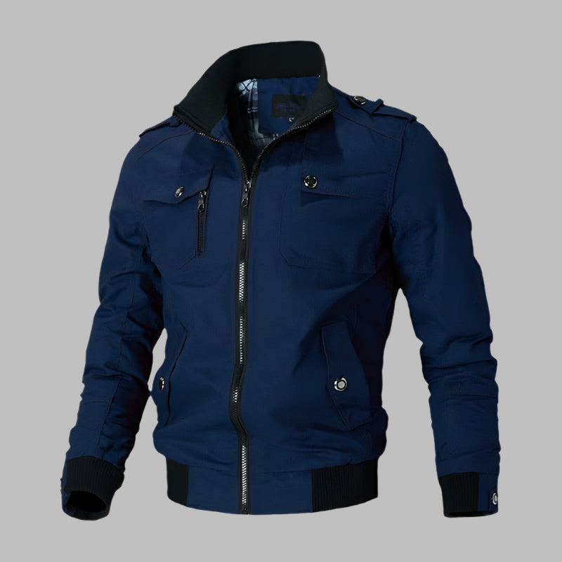 Men's Bomber Jacket – Cotton – Relaxed Fit – Zipper Closure – Ribbed Edge