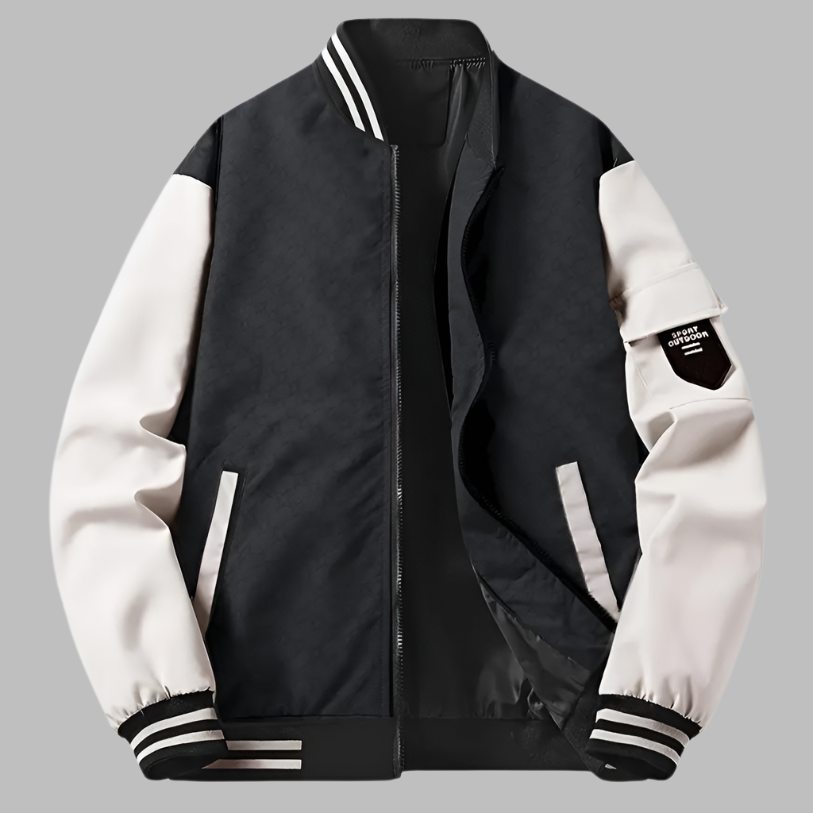 Men's Bomber Jacket – Relaxed Fit – Smooth Texture – Zipper Closure – Contrast Sleeve