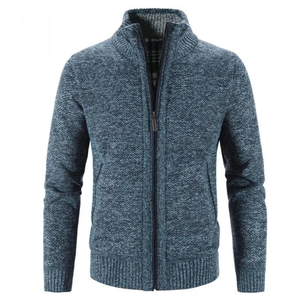 Men's Cardigan – Soft Knit – Structured Fit – Zipper – High Neck – Ribbed Edges