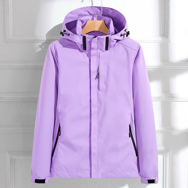 Women's Rain Jacket – Water-Repellent – Adjustable Hood – Zipper Pockets – Hip Length