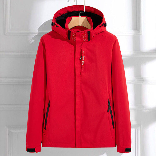 Women's Rain Jacket – Water-Repellent – Adjustable Hood – Zipper Pockets – Hip Length