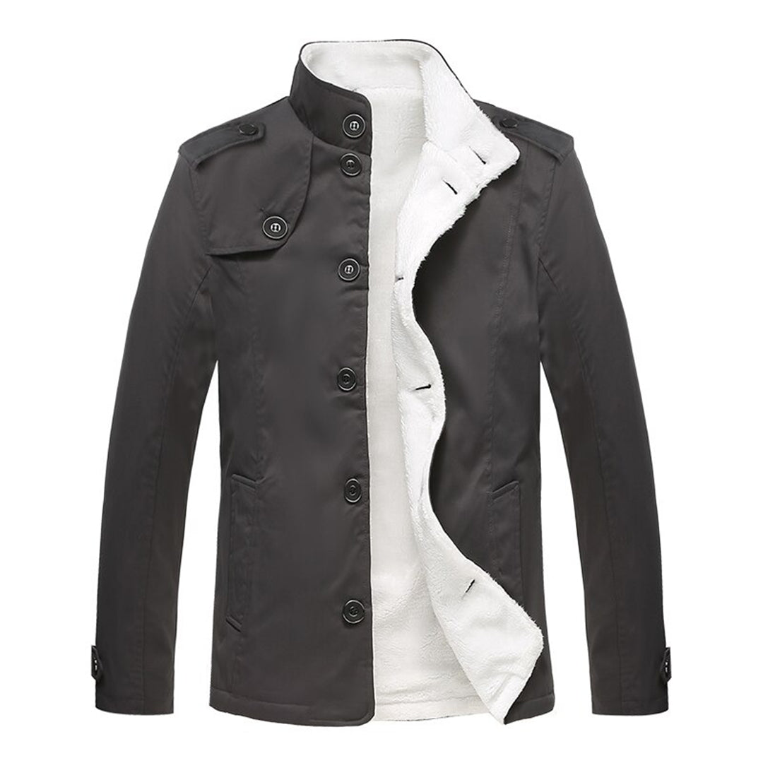 Men's Jacket – Tailored Fit – Fleece Lined – High Collar – Button Front