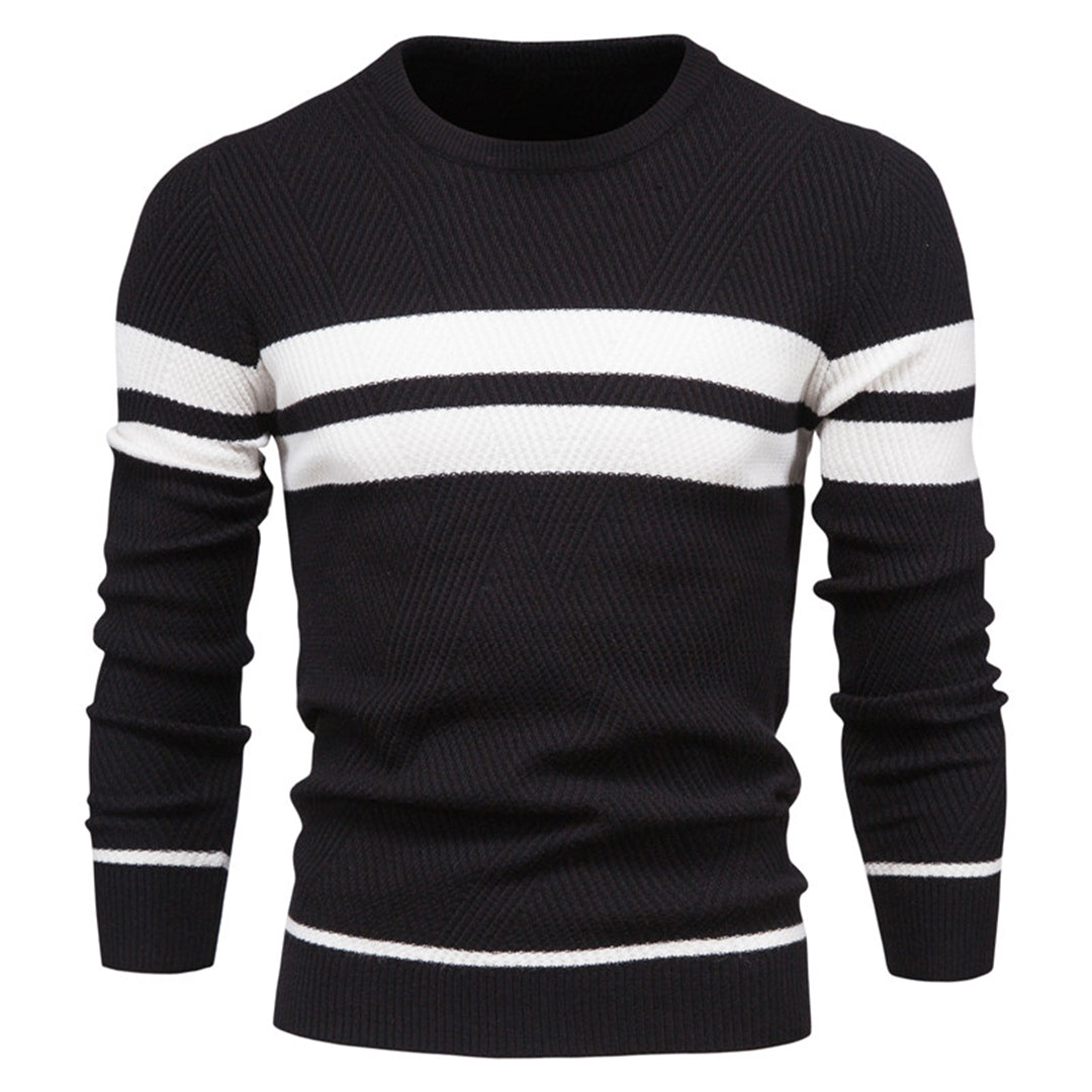 Men's Sweater – Slim Fit – Knitted Cotton – Ribbed Knit – Geometric Pattern – Round Neck