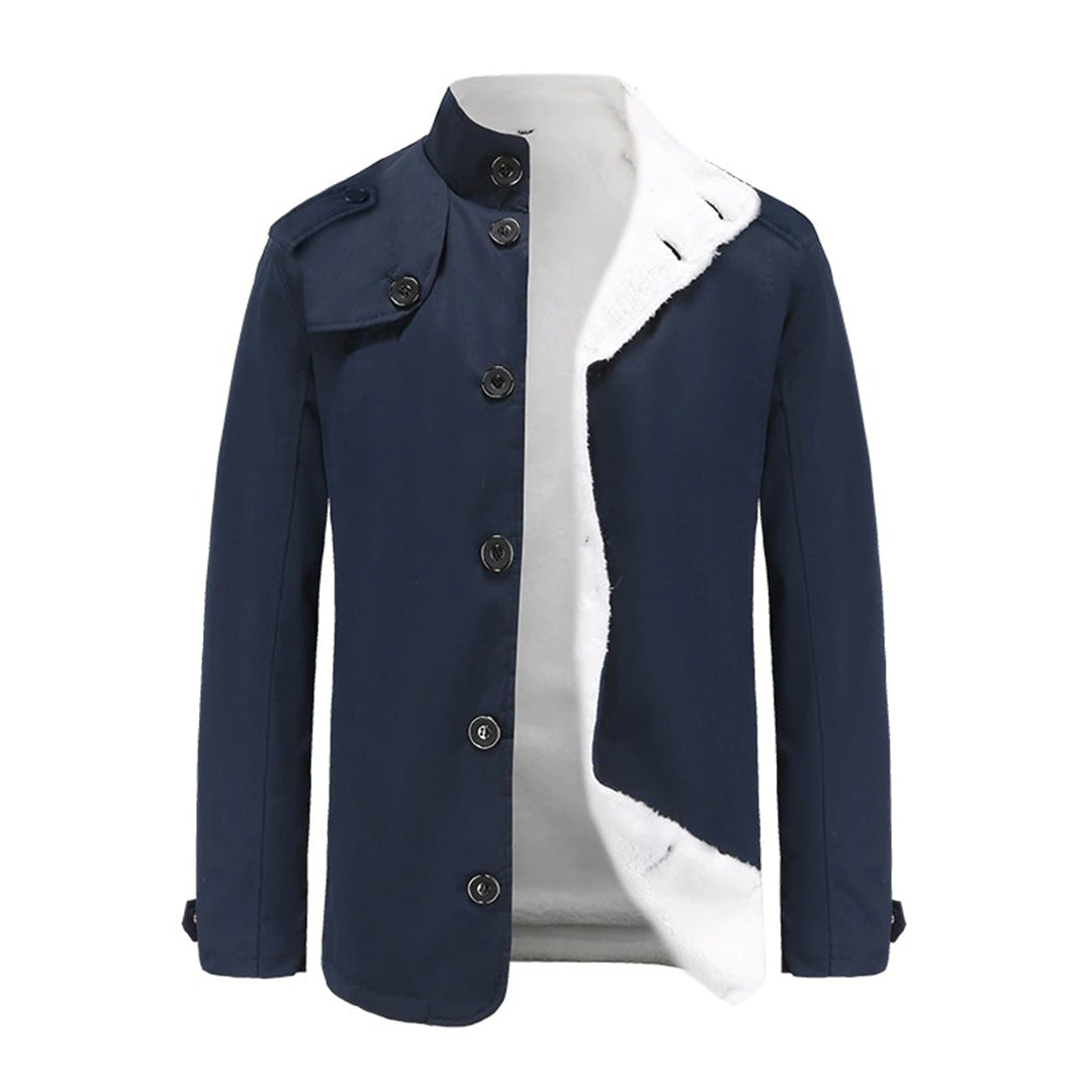 Men's Jacket – Tailored Fit – Fleece Lined – High Collar – Button Front