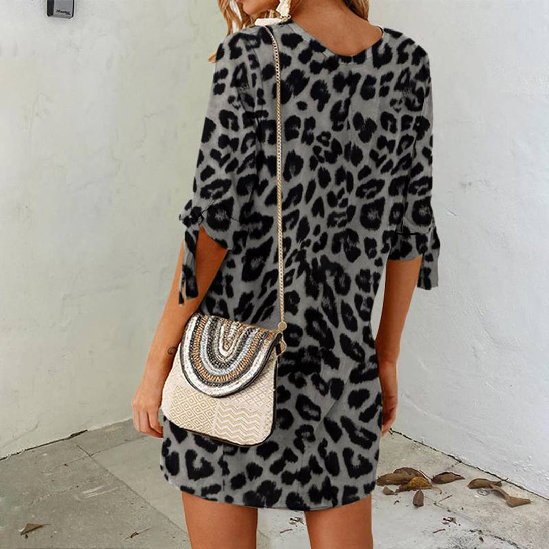 Women's Mini Dress - Loose Fit - Round Neck - Tie Details - Comfortable Casual Style
