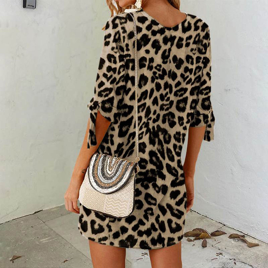 Women's Mini Dress - Loose Fit - Round Neck - Tie Details - Comfortable Casual Style