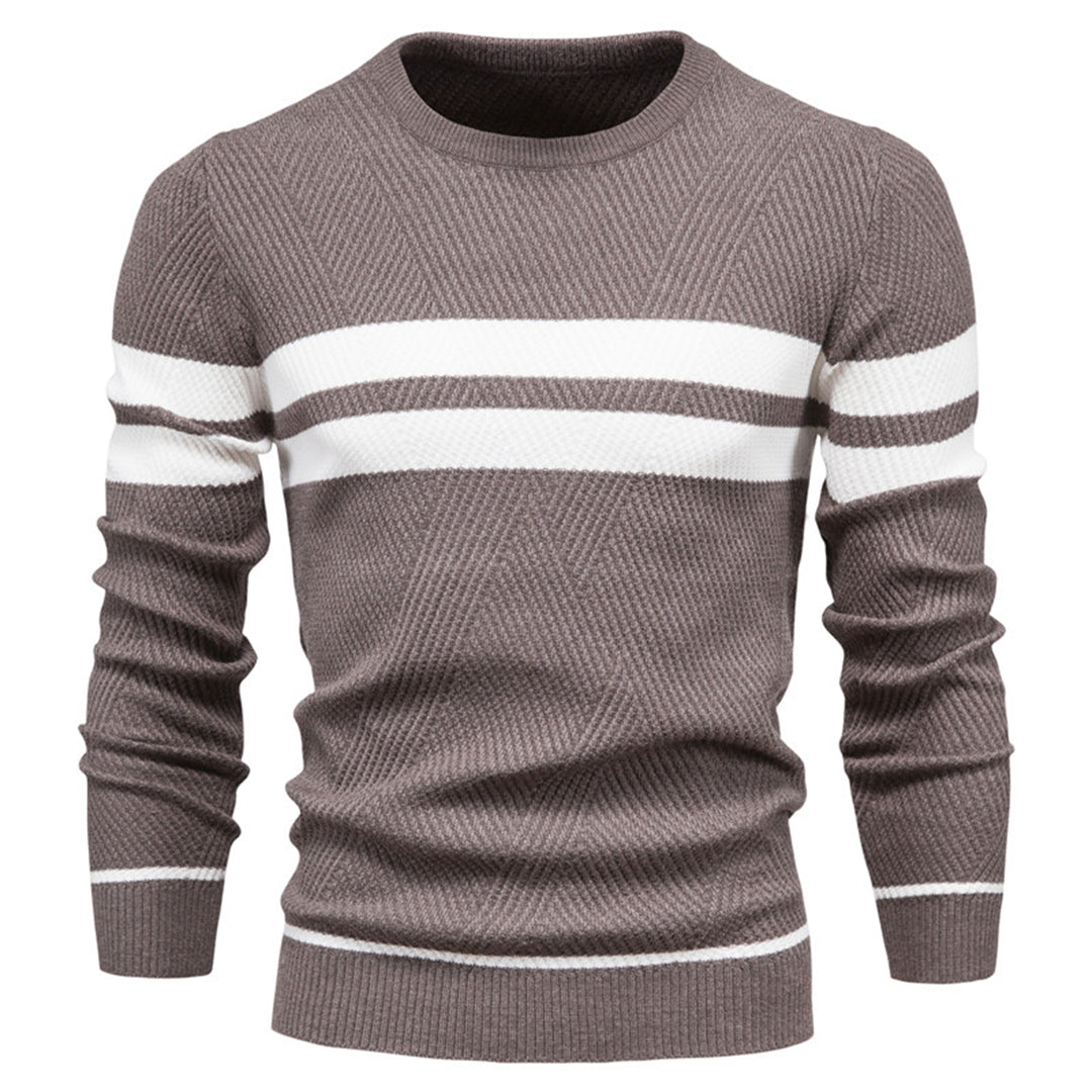Men's Sweater – Slim Fit – Knitted Cotton – Ribbed Knit – Geometric Pattern – Round Neck