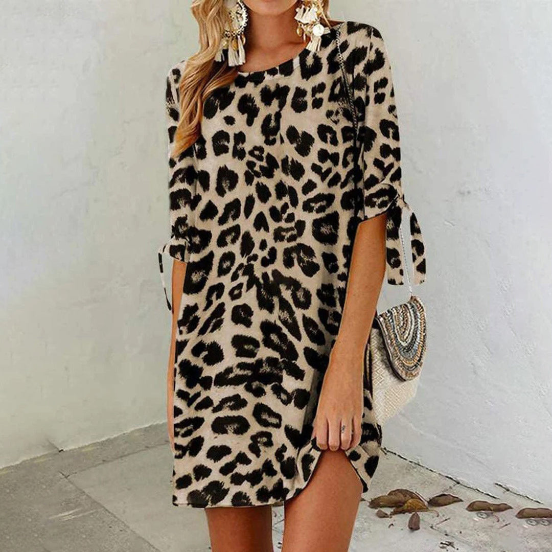 Women's Mini Dress - Loose Fit - Round Neck - Tie Details - Comfortable Casual Style