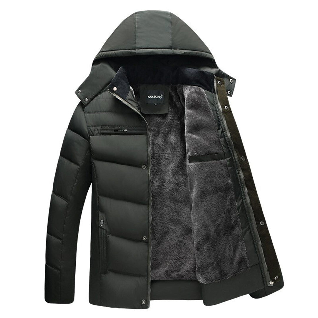 Men's Jacket – Padded – Windproof – Faux Fur Lined – Hood – Zipper and Snap Button