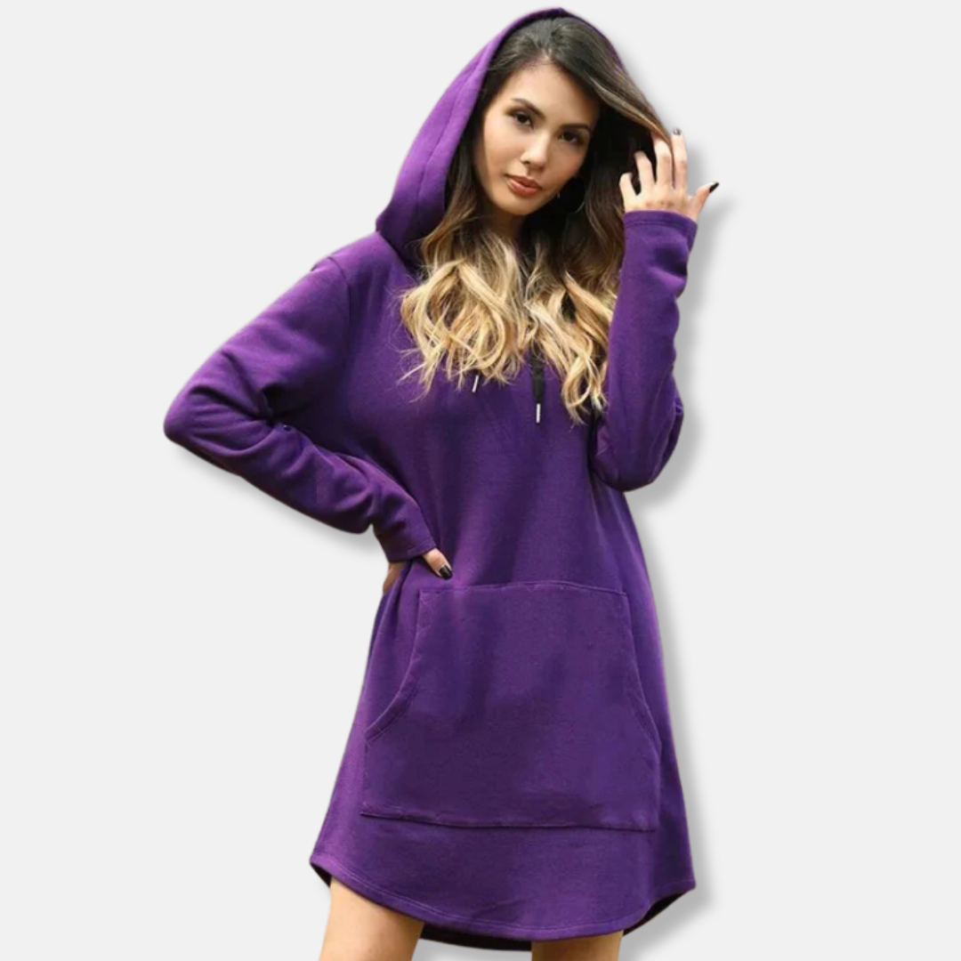 Women's Hoodie Dress – Relaxed Fit – Soft Cotton Blend – Long Sleeves