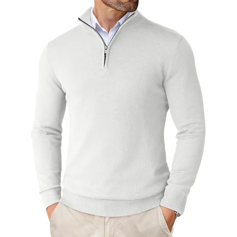 Men's Sweater with Zipper Collar – Cotton Blend – Regular Fit – Ribbed Edges