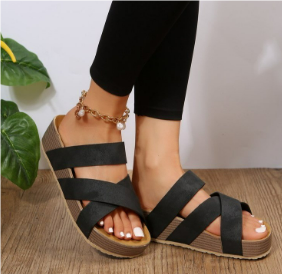 Women's Sandals – Open Toe – Braided Straps – Platform Sole – Soft Comfort