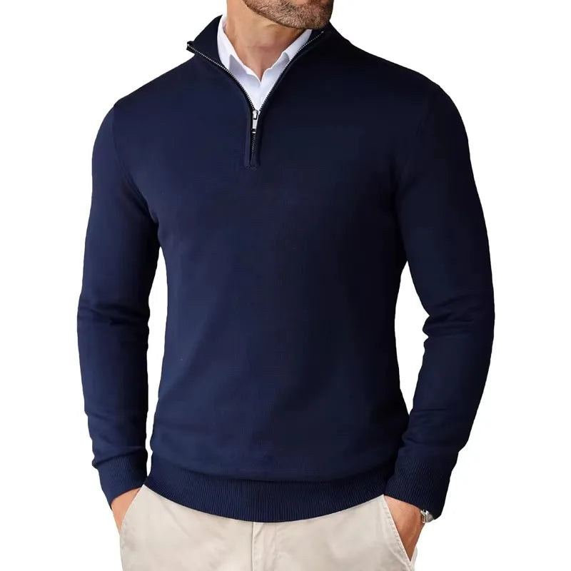 Men's Sweater with Zipper Collar – Cotton Blend – Regular Fit – Ribbed Edges