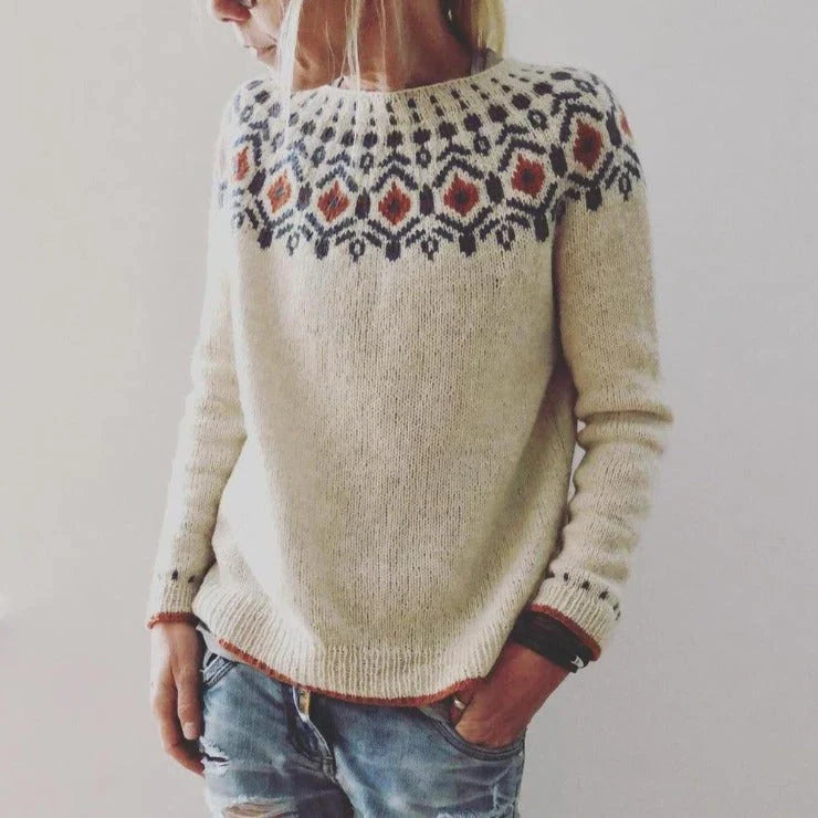 Women's Sweater – Relaxed Fit – Wool Blend – Fair Isle Pattern – Ribbed Edges