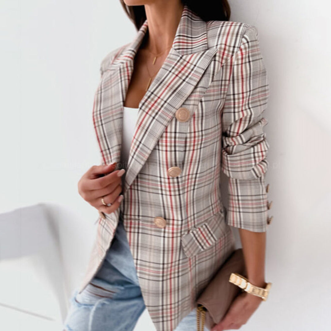 Women's Blazer – Tailored Fit – Check Pattern – Double-Breasted – Textured Design
