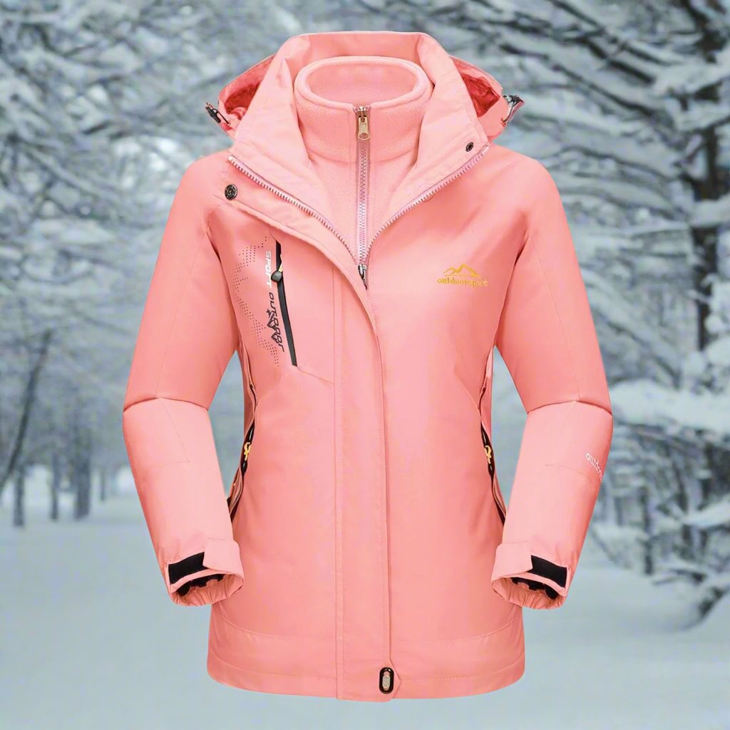 Women's Shell Jacket - Waterproof and Windproof - Insulated Lining - Detachable Hood - Adjustable Cuffs