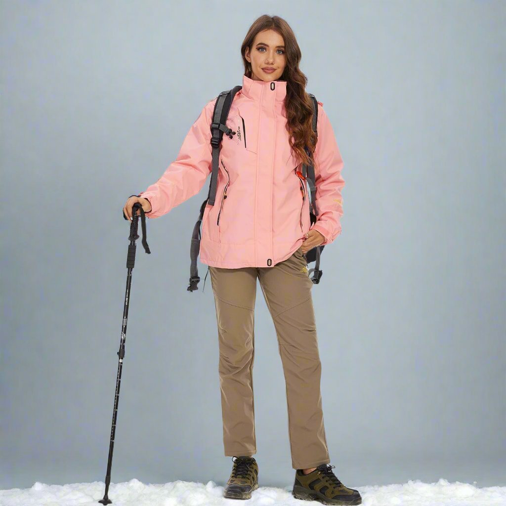 Women's Shell Jacket - Waterproof and Windproof - Insulated Lining - Detachable Hood - Adjustable Cuffs