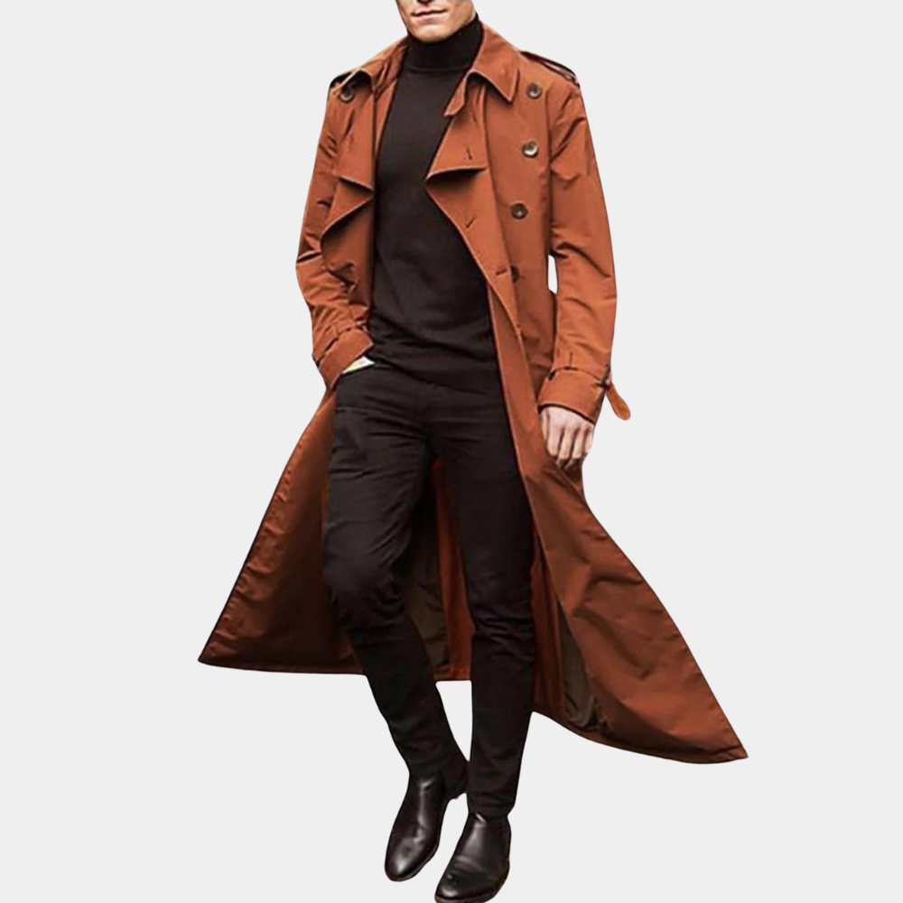 Men's Trench Coat – Tailored Fit – Breathable Cotton – Double-Breasted Classic Design