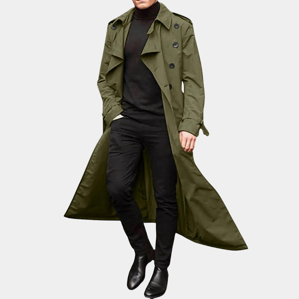 Men's Trench Coat – Tailored Fit – Breathable Cotton – Double-Breasted Classic Design