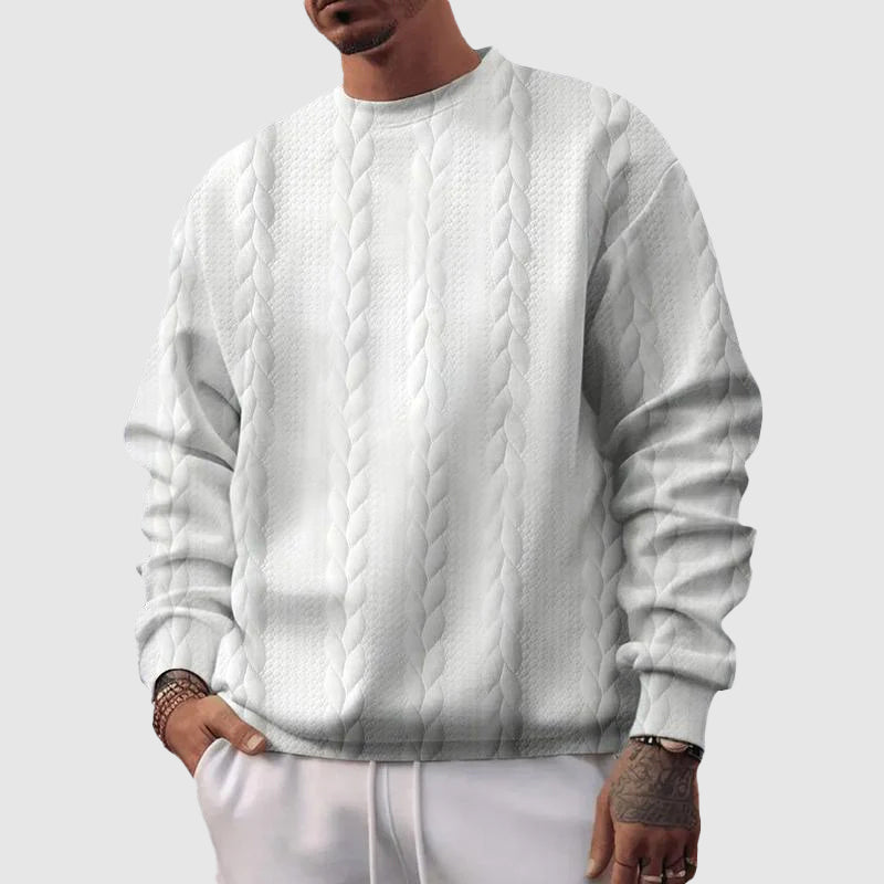 Men's Sweater – Relaxed Fit – Wool Knit – Cable Knit Pattern – Ribbed Edges