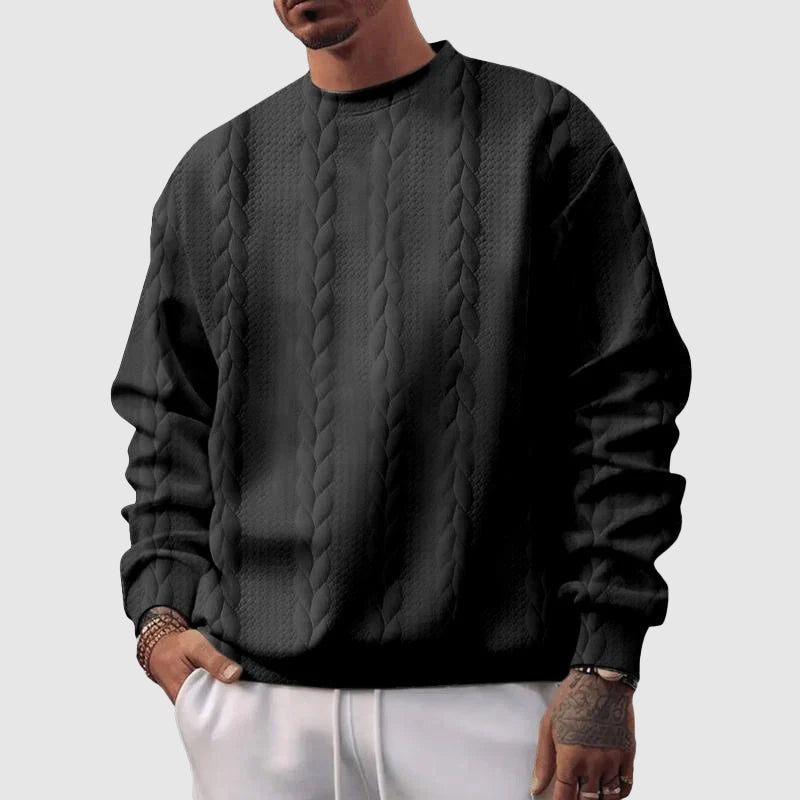 Men's Sweater – Relaxed Fit – Wool Knit – Cable Knit Pattern – Ribbed Edges