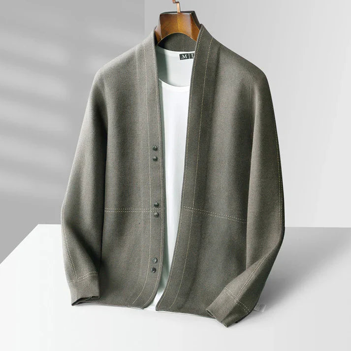 Men's Cardigan – Wool – Relaxed Fit – Button Closure – Soft Textured Layer Deluxe