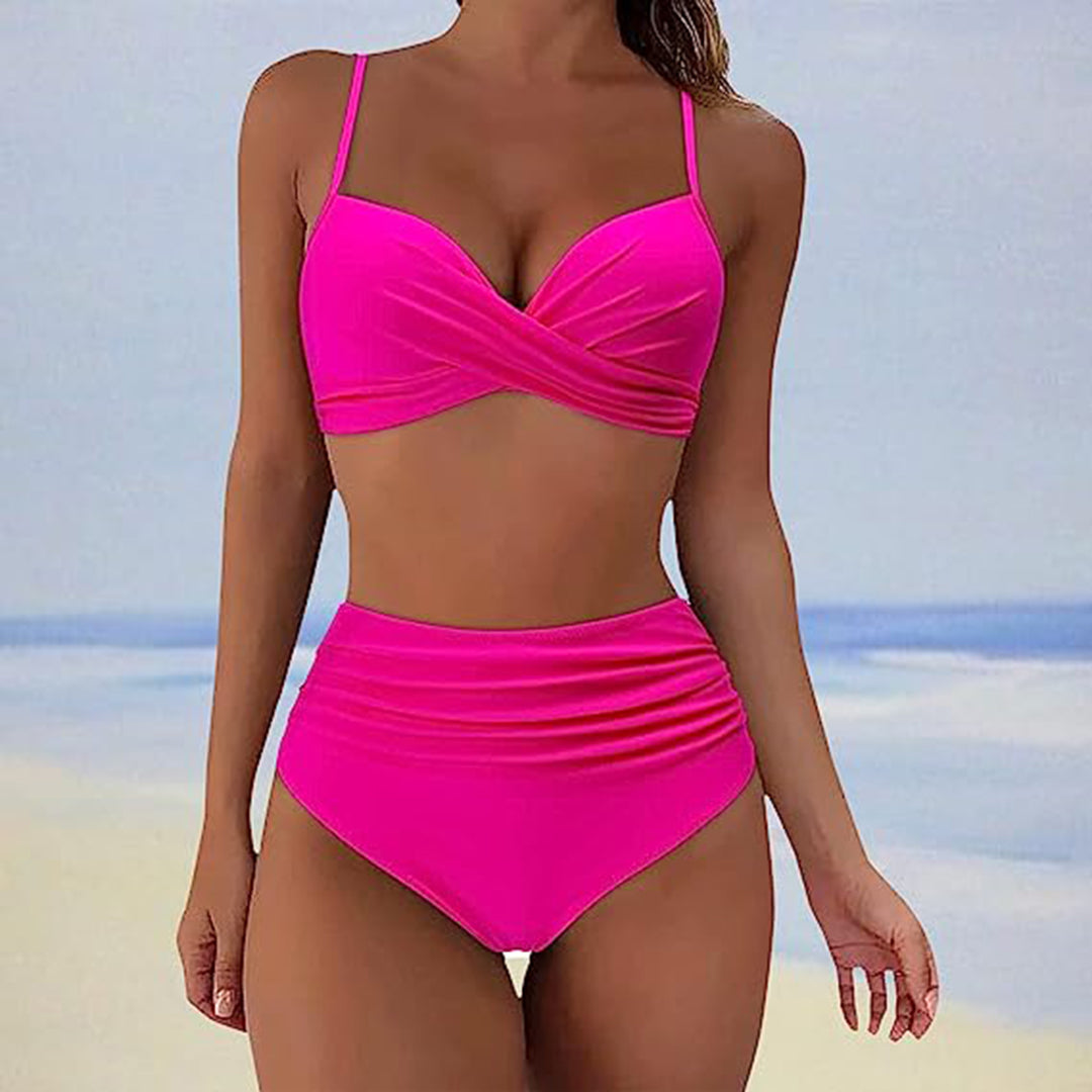 Dame Bikini - Høyt Liv og Rynket Detalj - Twist Front - Justerbare Stropper